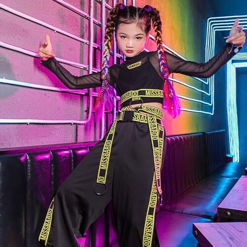 Jazz Dance Outfit Catwalk Show Costume Hip Hop Clothes Black Girl Sets Cheerleader Uniform Stage Costume Loose Pants DL8265