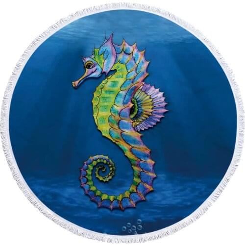 Sea Turtle Round Beach Towel Map Tortoise Circle Beach Mat Roundie Tapestry Nautical Starfish Round Yoga Mat 150cm