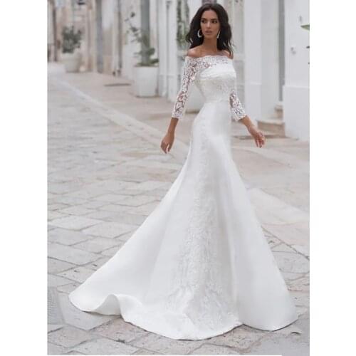 Lace Mermaid Wedding Dress 3/4 Sleeves High Quality Appliques Bride Dress Elegant Vintage Lace Backless Bridal Gown
