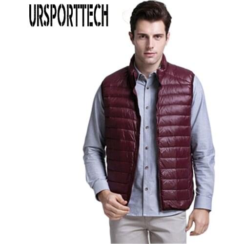 2019 New Arrival Brand Men Sleeveless Jacket Winter Ultralight Grey Duck Down Vest Male Slim Vest Mens Windproof Warm Waistcoat