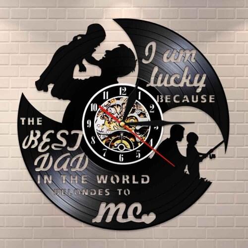 The World Belondes To Me Vinyl LP Record Wall Clock I Am Lucky Because The Best Dad In black Hanging Watch Gift