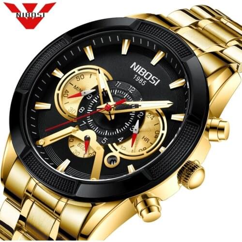 NIBOSI Relogio Masculino Fashion Mens Watches Top Brand Luxury Wrist Watch Quartz Clock Gold Watch Men Waterproof Chronograph