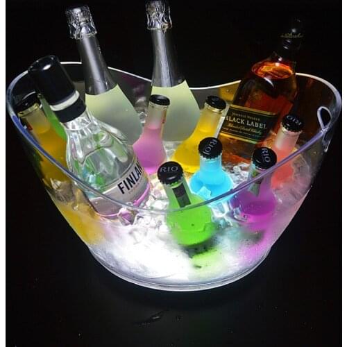 New Led Rechargeable Ice Buckets clear Acrylic Barrel shaped Luminous Champagne Whisky Beer Cooler disco Bars Nightclubs supplie