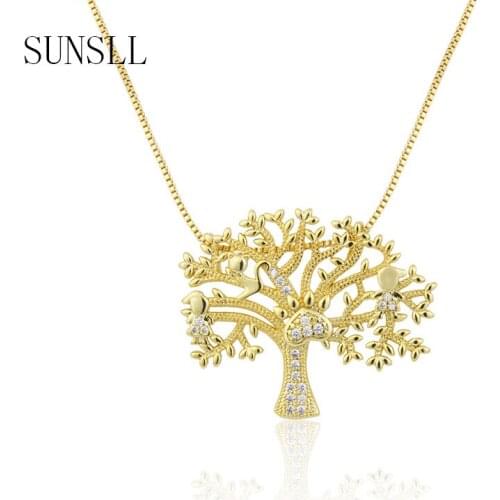 2021 New Desion Fashion Trend Hot Sale Zircon Lucky Tree Necklace High Quality Copper Gold Plated Detachable Pendant Jewelry