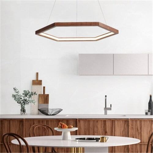 New Nordic Style Minimalist Restaurant Log Led Pendant Lights Simple Style Creative Diamond Wooden Led Household Light Fixtures