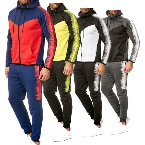 New Tracksuit Set Male Colorful Plaid Men Sport Zipper suit Autumn Sweatshirt Running Jackets Men Tracksuit Set gyms Mens set
