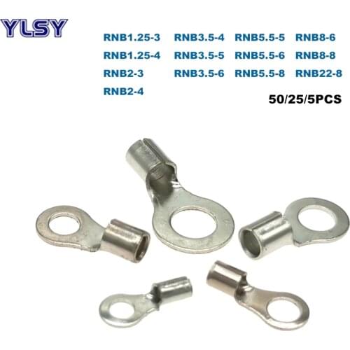 50/25/5Pcs Ring Naked Cord End Crimp Terminals Bare Electrical Wire Connector RNB1.25~RNB22 Cable Ferrules 22-4AWG 0.5-25mm2