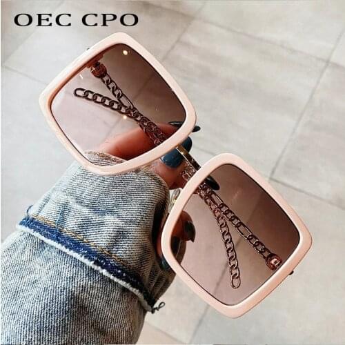 OEC CPO Large Fram Square Women Sunglasses Personality Alloy Chain Sun Glasses Female Oversized Vintage outdoor glasses UV400