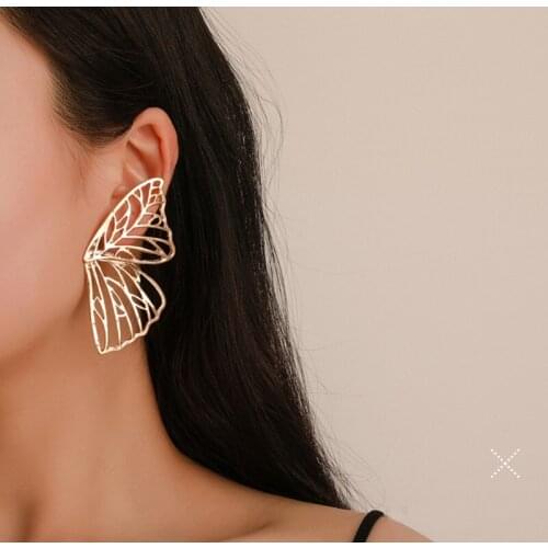 Wholesale new fashion Hot exaggerated hollow butterfly wings jewelry trend fan-shaped creative earring feature namour Charm Gift