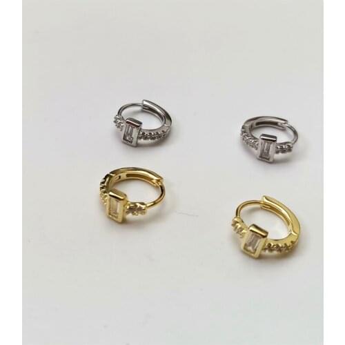 WTLTC Authentic 925 Sterling Sliver Small Huggies Earrings for Women 10mm CZ Bar Hoop Earrings Minimal Ear Cartilage Earrings