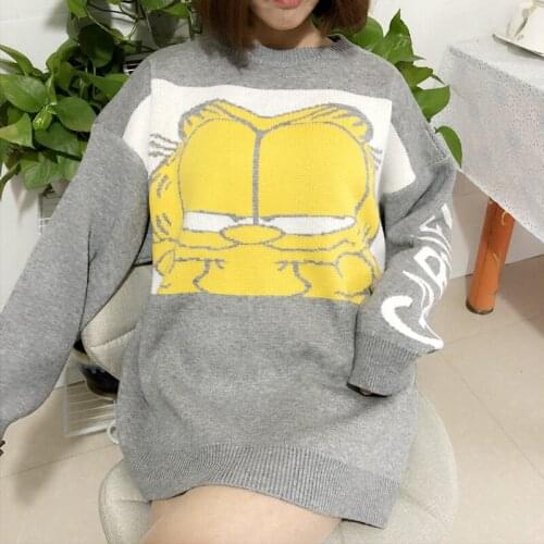 Casual Sweater Loose 2021 Round Neck Cartoon Print Autumn Winter Korean Version European Station Sweaters Vestidos LXJ803