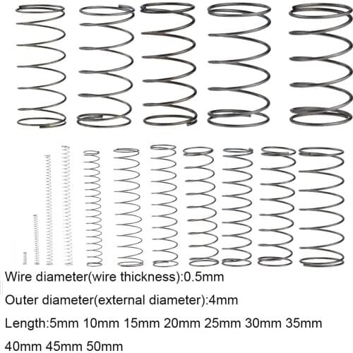 10PCS 0.5*4*5-50mm Spring Steel Small Compression Release Mechanical Return Spring Pressure Spring OD 4mm 0.5x4x5-50mm