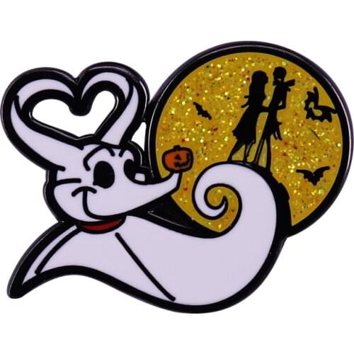 Christmas Nightmare Zero Dog and Flashing Moon Brooch Skull Fantasy Love Badge Enamel Pin Lapel Pins