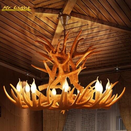 Modern Antler Ceiling Chandelier Lighting Living Room Restaurant LED Chandeliers Lamp LOFT Industrial Decor Resin Hanging Lamps