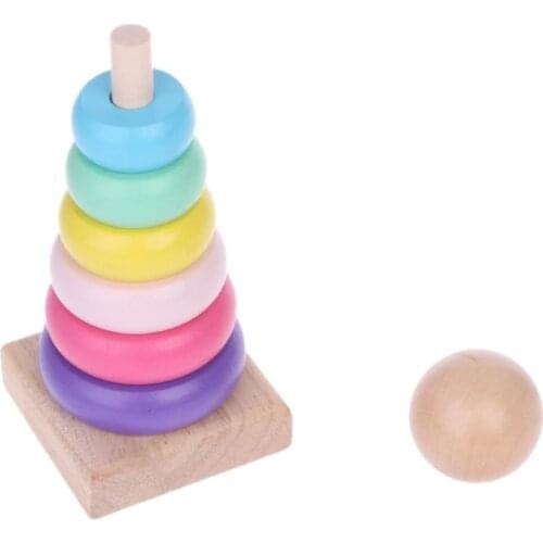Warm Color Rainbow Stacking Ring Tower Stapelring Blocks Wood Toddler Baby Toys