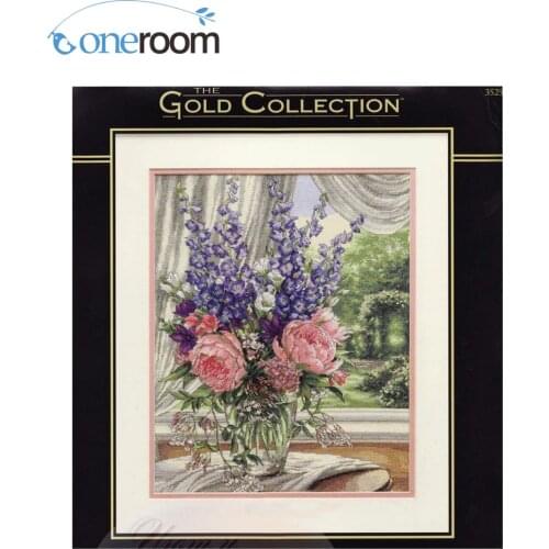 Top Quality lovely counted cross stitch kit peony and delphinium, Peonies and Delphiniums flowers dim 3525
