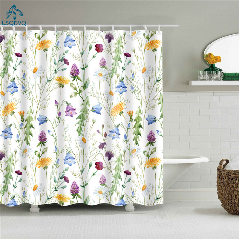 Plant Trees Flower Shower Curtain Bathroom Waterproof Polyester Shower Curtains Sets for Bathroom Shower with Hooks