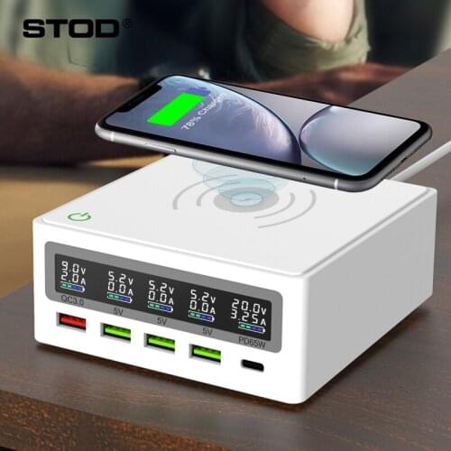Type C Charger USB PD 65W Qi Wireless Fast Charging Station HUB Quick Charge Unit For iPhone Macbook HP Samsung Thinkpad Adapter