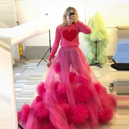 High Street Rose Red Floral Tulle Skirts Women Long Sexy Summer Skirt See Thru Women Clothing Vestidos Custom Made Any Color