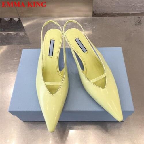 New 2021 Design Back Strap Women Sandals Fashion Summer Kitten Heels Slingback Pointed Toe Pumps Runway Party Strip Shoes Woman