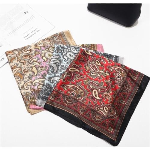 Scarf Silk Satin Bandana Women Summer Square Small Bag Decoration Bohemian Retro Ladies Scarves Indian Muslim Islamic Kerchief