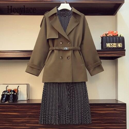 Plus Size Office Ladies Blazer Dress Suits 4XL Autumn Long Sleeve Print Pleated Dresses Ans Double Breasted Notched Blazer 2 PCS