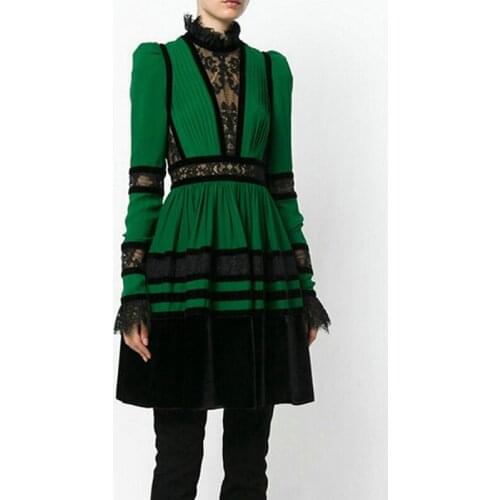 QUALITY Newest HIGH Fashion 2021 Stylish Designer Runway Dress Womens Long Sleeve Color Block Lace Patchwork Dress