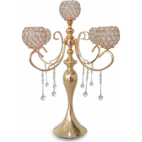 10pcs/lot gold candelabras crystal 5 head Candle holders/candelabrum H65cm Luxury Wedding CenterPiece