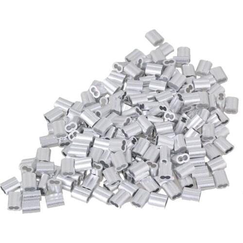300Pcs 2mm Double Ferrules Sliver Aluminum Crimping Loop Wire Rope Clip Sleeves Clamps for M2 Wire Rope