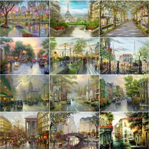 AZQSD Diamond Painting Mosaic Street Picture Of Rhinestones Diamond Embroidery Sale Landscape Handicraft Home Decor