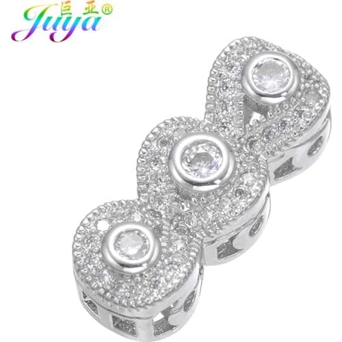 Juya DIY Beadwork Jewelry Beads Supplies 3 Holes Metal Spacer Charm Beads For Women Natural Stones Pearls Jewelry Making
