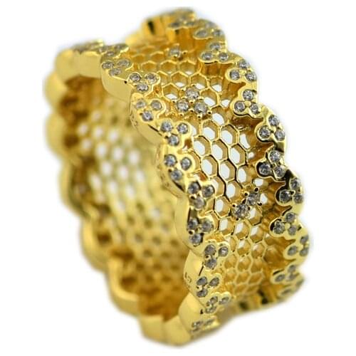 CKK 925 Sterling Silver Gold-Plated Pink Honeycomb Lace Rings Original Jewelry Making Anniversary Gift