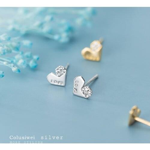 COLUSIWEI Romantic 925 Sterling Silver Cute Heart Stud Earrings for Women Letter Ear Pin Exquisite Fine Jewelry Brincos 2020 NEW