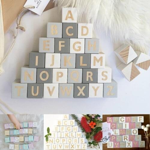 26 alphabet squares decoration wooden block early teaching toys for Nordic Ins baby room decal thing baby room cute decorative