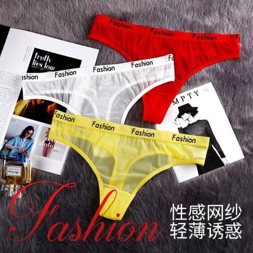 Womens underwear sexy transparent mesh sports printing letters low waist seamless womens briefs thongs women panties