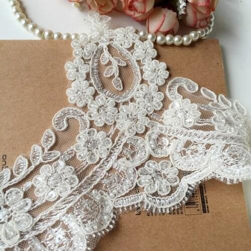 H14cm French Lace Luxury Beading Car Bone Lace High-end Wedding Dress Veil Accessories Lace Trimmings Sewing
