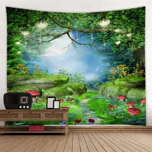 Tapestry Wall Hanging Bed Spread Beach Tower Table Cloth home Decoration Magical Green Mountain DesigRectangle 150cmx130cm
