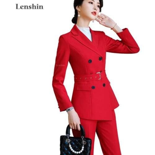 Lenshin High-quality 2 Piece Double Breasted Set Pant Suit Fashion Blazer Office Lady Casual Designs Women Jacket and Pant