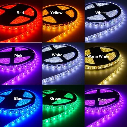 Led Strip Tape Lamp 5m 60led/m 5050 DC12V Diode Flexible Led Strip light RGB/White/Warm white/Red/Green/Blue/Yellow/RGB+W/RGB+WW