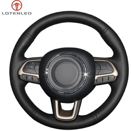 LQTENLEO Black Genuine Leather DIY Car Steering Wheel Cover For Jeep Compass 2017 2018 Renegade 2015-2018 Fiat Tipo 2015-2019