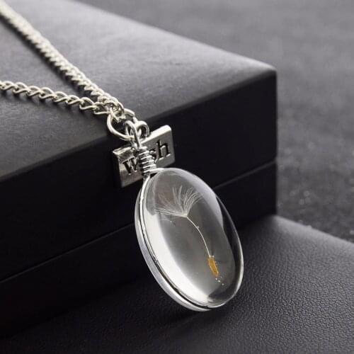Fashion Wish Glass Necklace Dandelion Seeds in Glass Pendant Long Necklace Women Gift