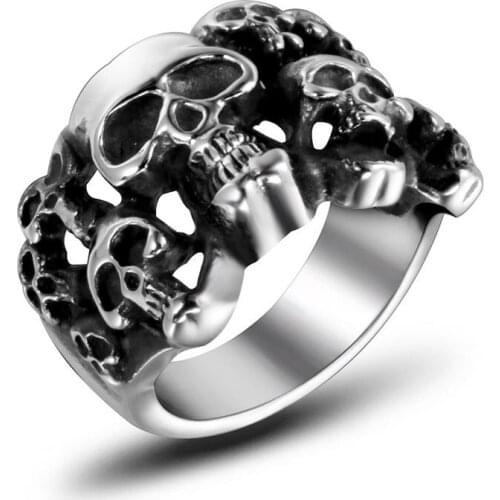 Mens Punk Multiple Skull Rings 316L Stainless Steel High Quality Ring Unique Design Skeleton Head Rock Jewelry Sa145