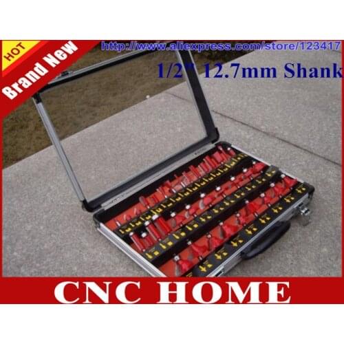 35PC 1/2"(12.7mm) Shank Tungsten Carbide Router Bit Set Wood Woodworking Cutter Trimming Knife Forming Milling Aluminum Case box