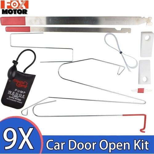 Car Vehicle Door Lost Lock Out Thin Bar Wedge Emergency Open Unlock Key Tools Kit + Black Air Pump Universal Car Styling Parts