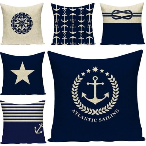 Sea anchor stripe Mosaic pattern linen cushion cover 45x45Cm square home decoration sofa car cushion cover 1 side printing