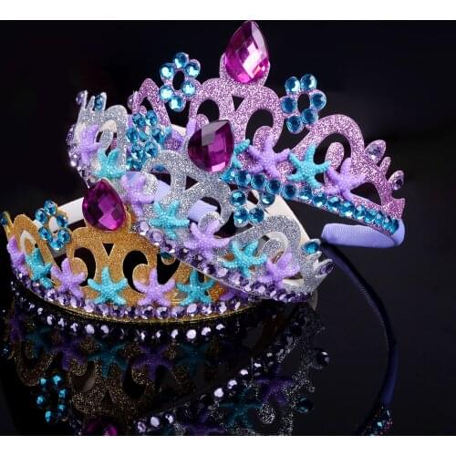 New Crown Hairbands for Children Girls Ocean Starfish Mermaid Rhinestone Hairdress Baby Crown Hair Jewelry Party Birthday Gift