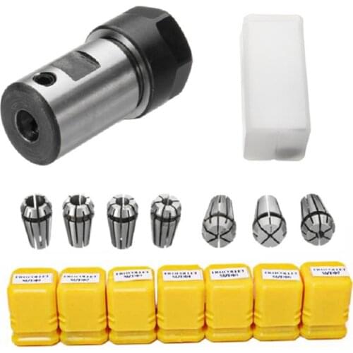 7pcs High Carbon Steel ER11 Spring Collet 1/2/3/4/5/6/7mm with ER11A Extension Rod Motor Shaft HolderInner 5MM 6MM 6.35MM 8MM