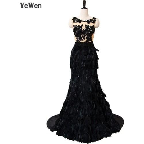 Black Feather Women Lace party Mermaid fomal Prom Dress 2016 Evening Dresses gowns long robe de mariage vestidos de novia