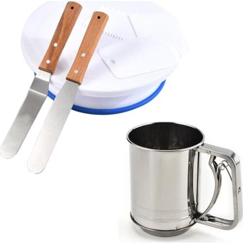 Mesh Flour Sifter Plastic Cake Turntable Rotating Dough Knife Cake Decorating Cream Cakes Stand Rotary Table DIY Pan Baking Tool