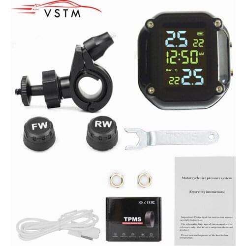 With Time USB Charging Motorcycle TPMS Motor Tire Pressure Tyre Temperature Monitoring Alarm System with 2 External Sensors